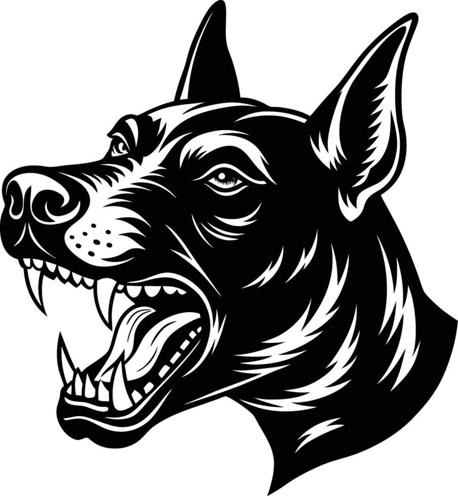 A black and white drawing of a dog's head vector