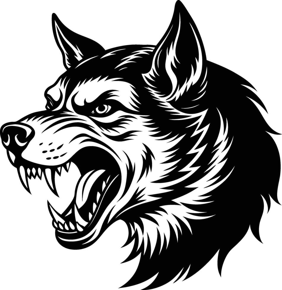 Aggressive dog head illustrations with bared teeth vector