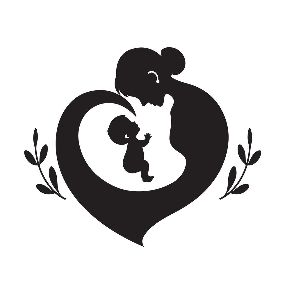 A silhouette of a mother and child in a heart vector