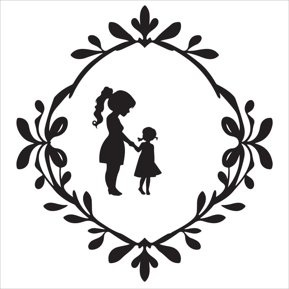 Silhouette of a mother and daughter in a wreath vector