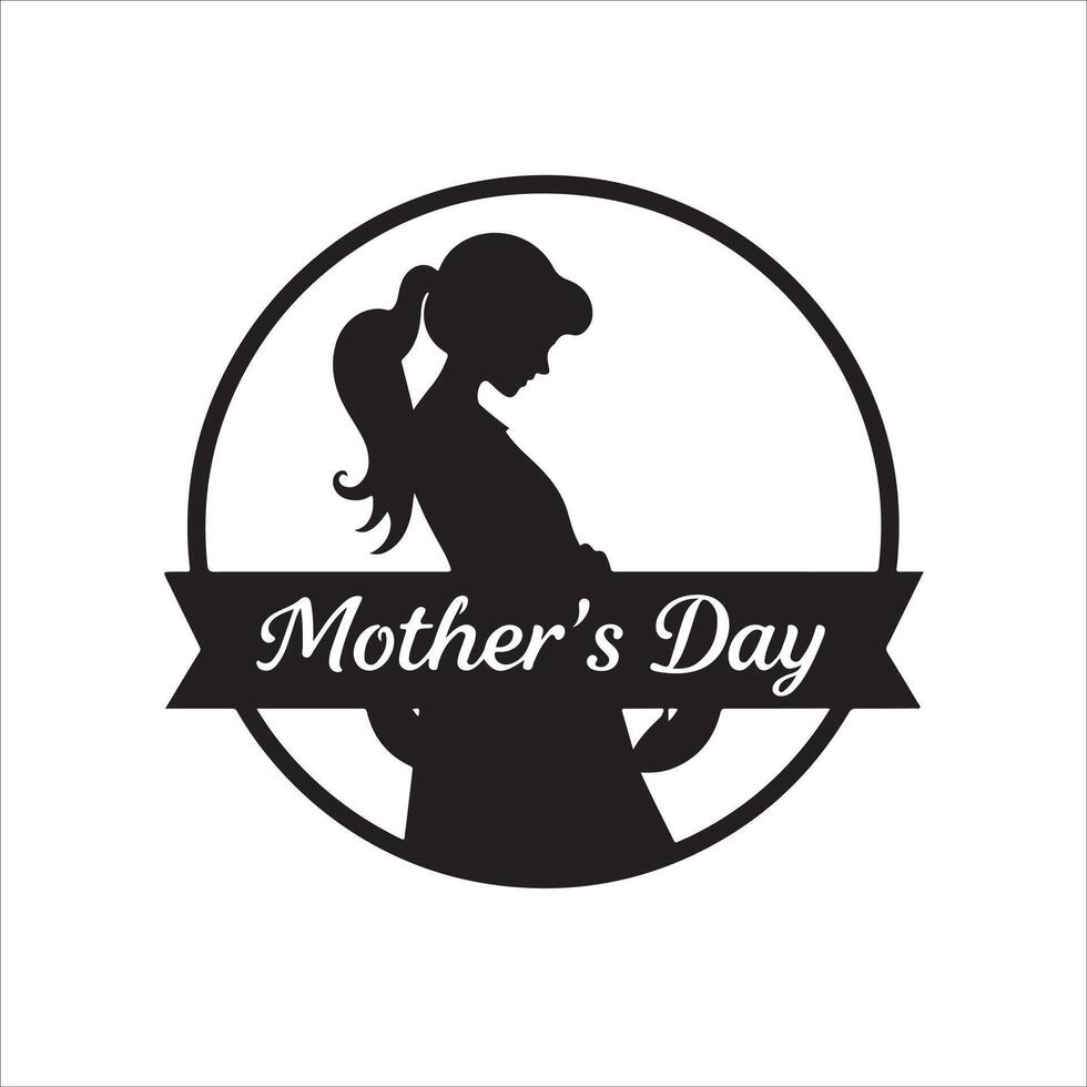 Mothers day logo design with silhouette of pregnant woman vector