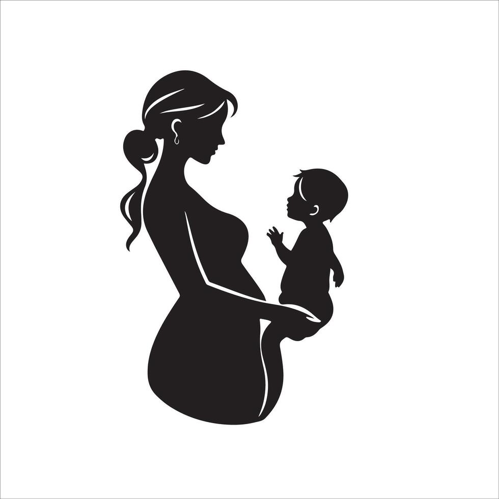 Silhouette of a pregnant woman holding a baby vector