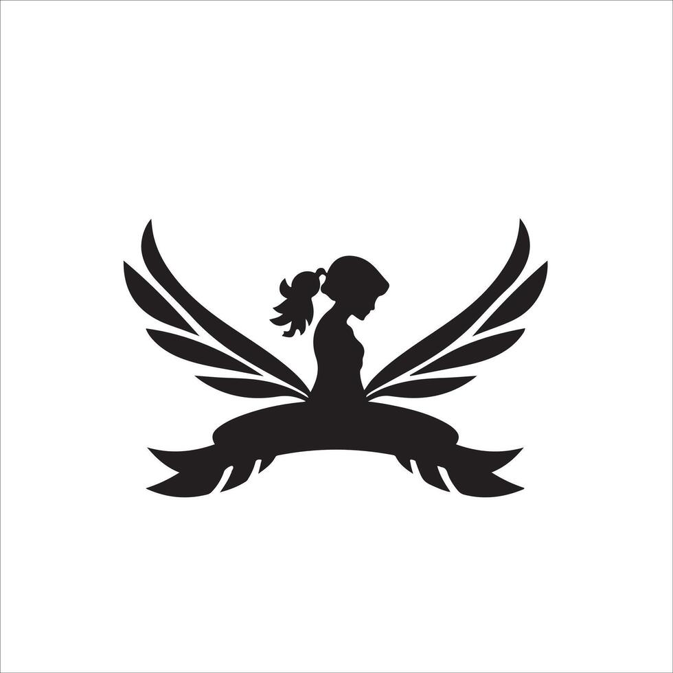 A silhouette of a girl with wings and a ribbon vector