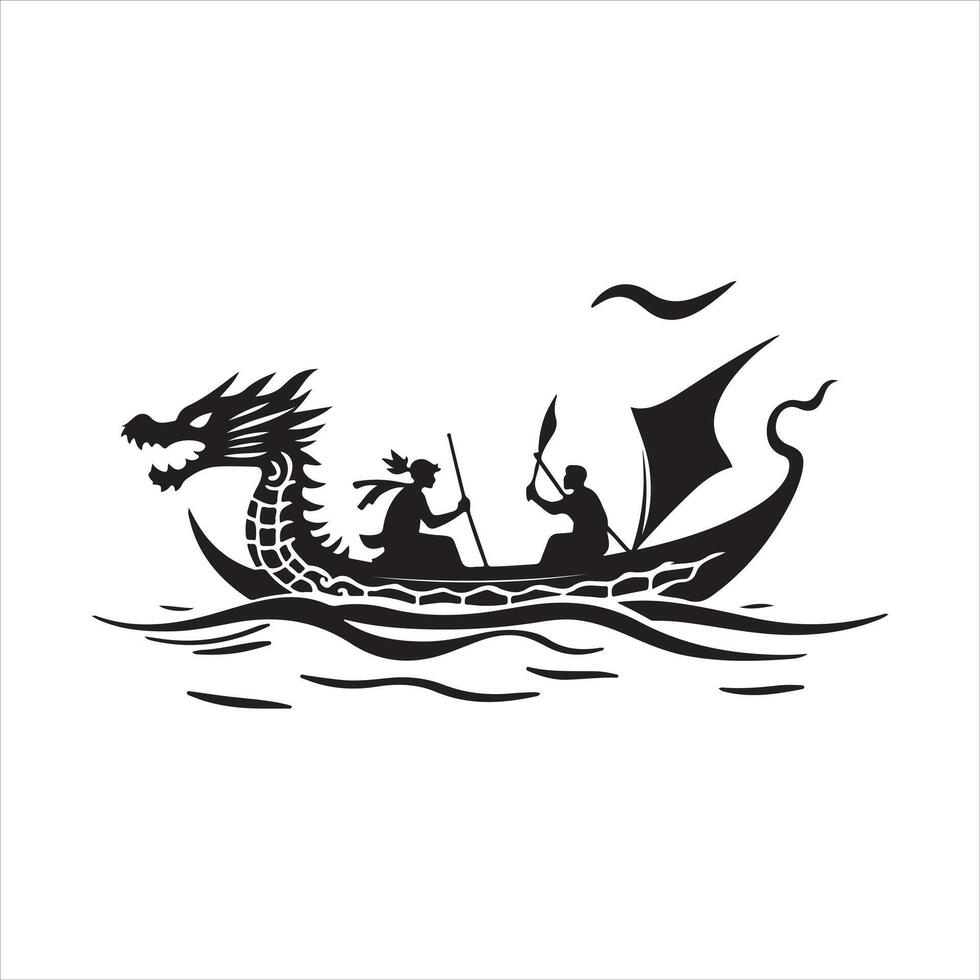 A dragon boat with two people on it vector