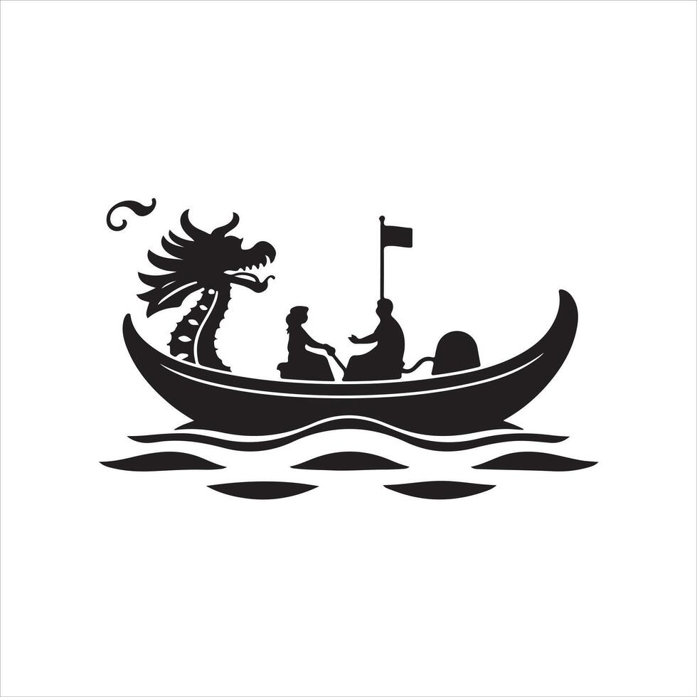 A black and white logo of a boat with two people in it vector