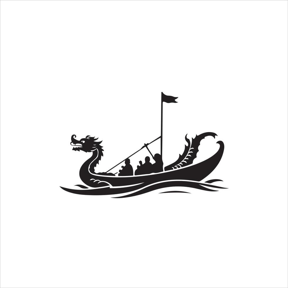 A dragon boat with people on it in black and white vector