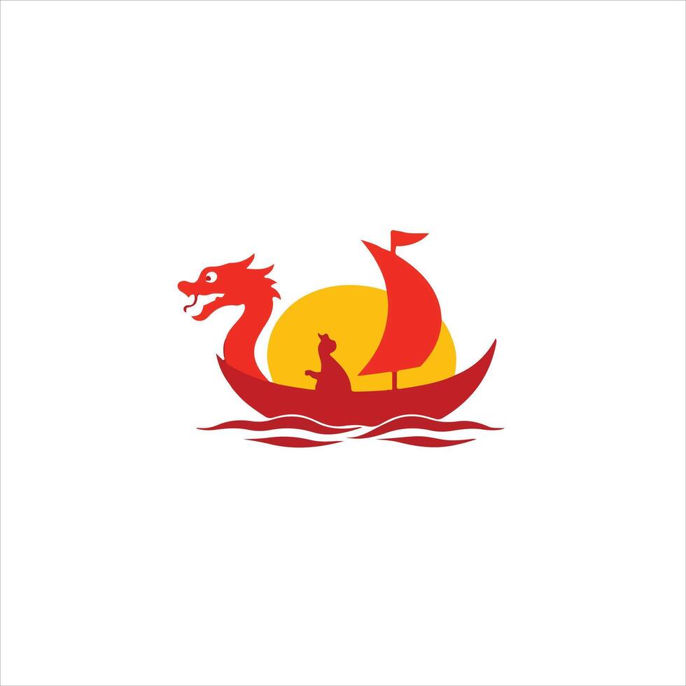 A dragon boat with a sail and a sun in the background vector