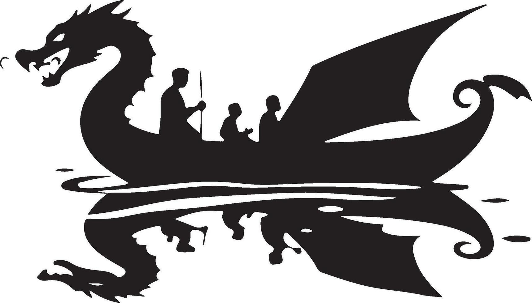 A black and white illustration of a dragon boat vector