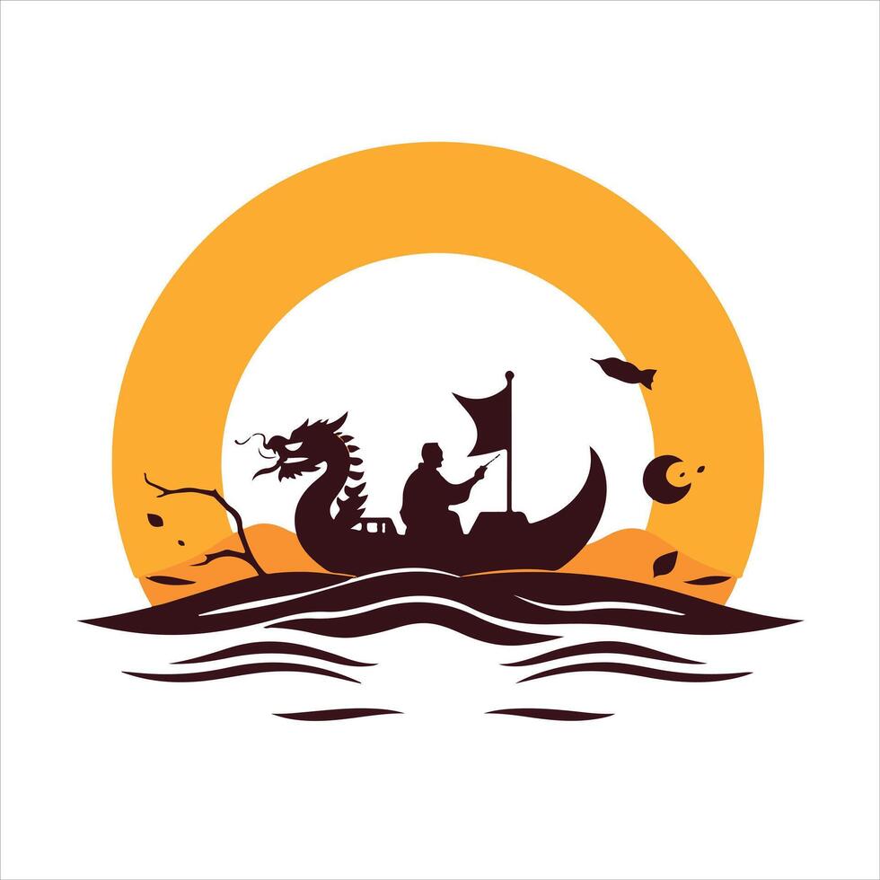 A man in a boat with a dragon on it vector