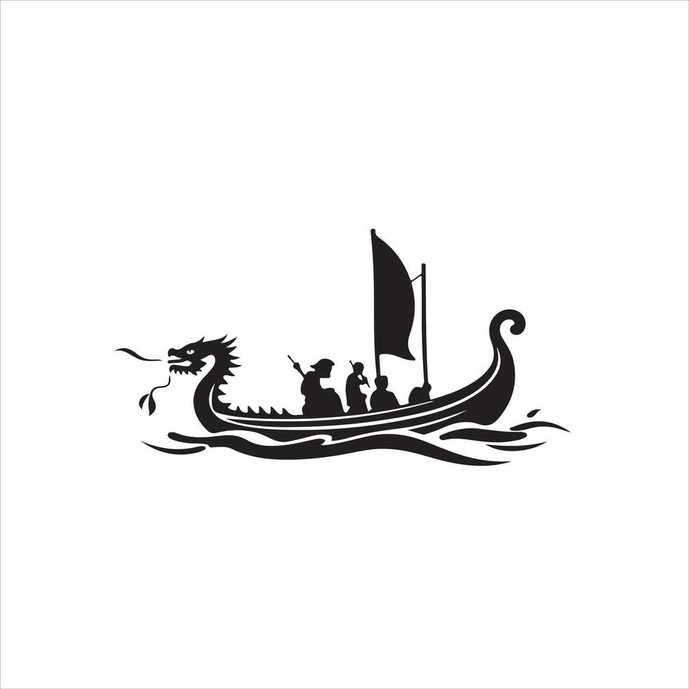 Viking boat with dragon and people in it vector