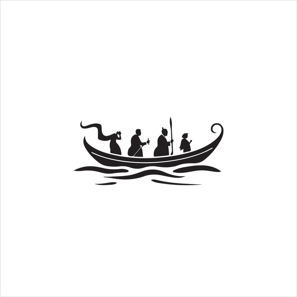 A black and white logo of a boat with people in it vector