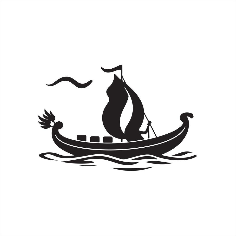 A black and white logo of a boat with sails vector