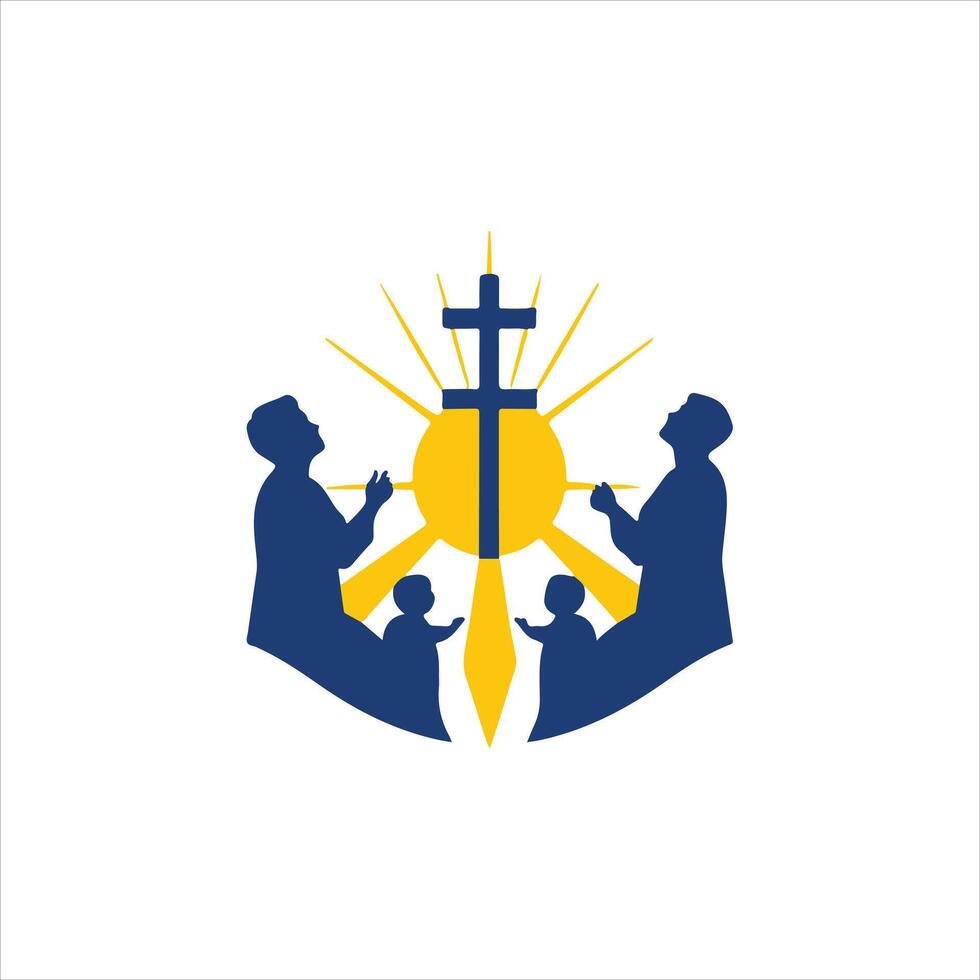 The cross and two people are holding hands vector