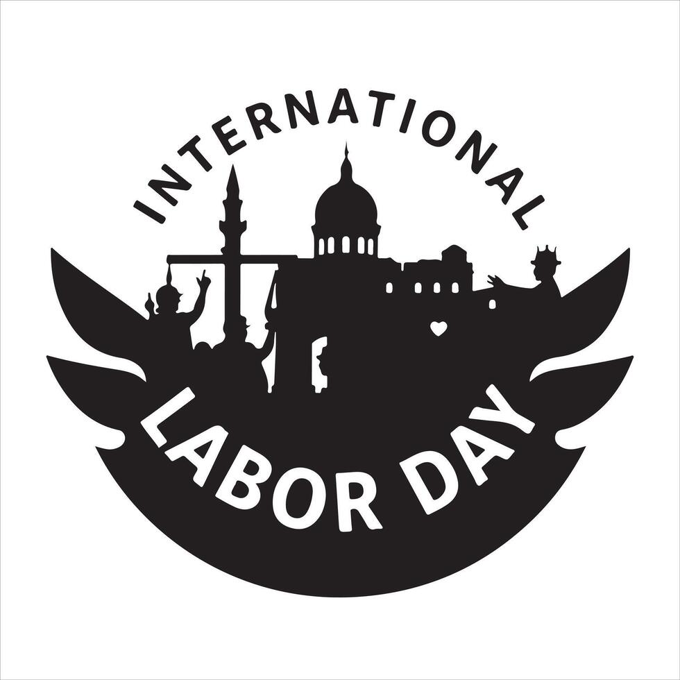 International labor day typography logo with a city skyline vector