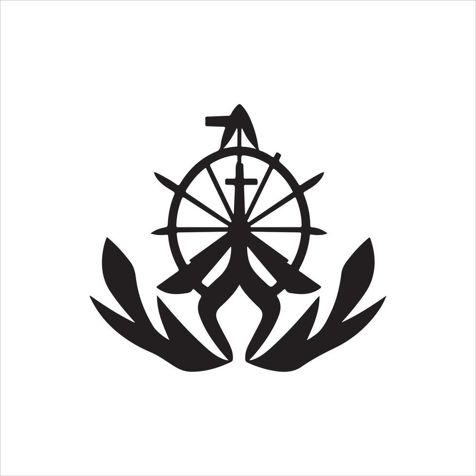 A black and white logo of a compass vector
