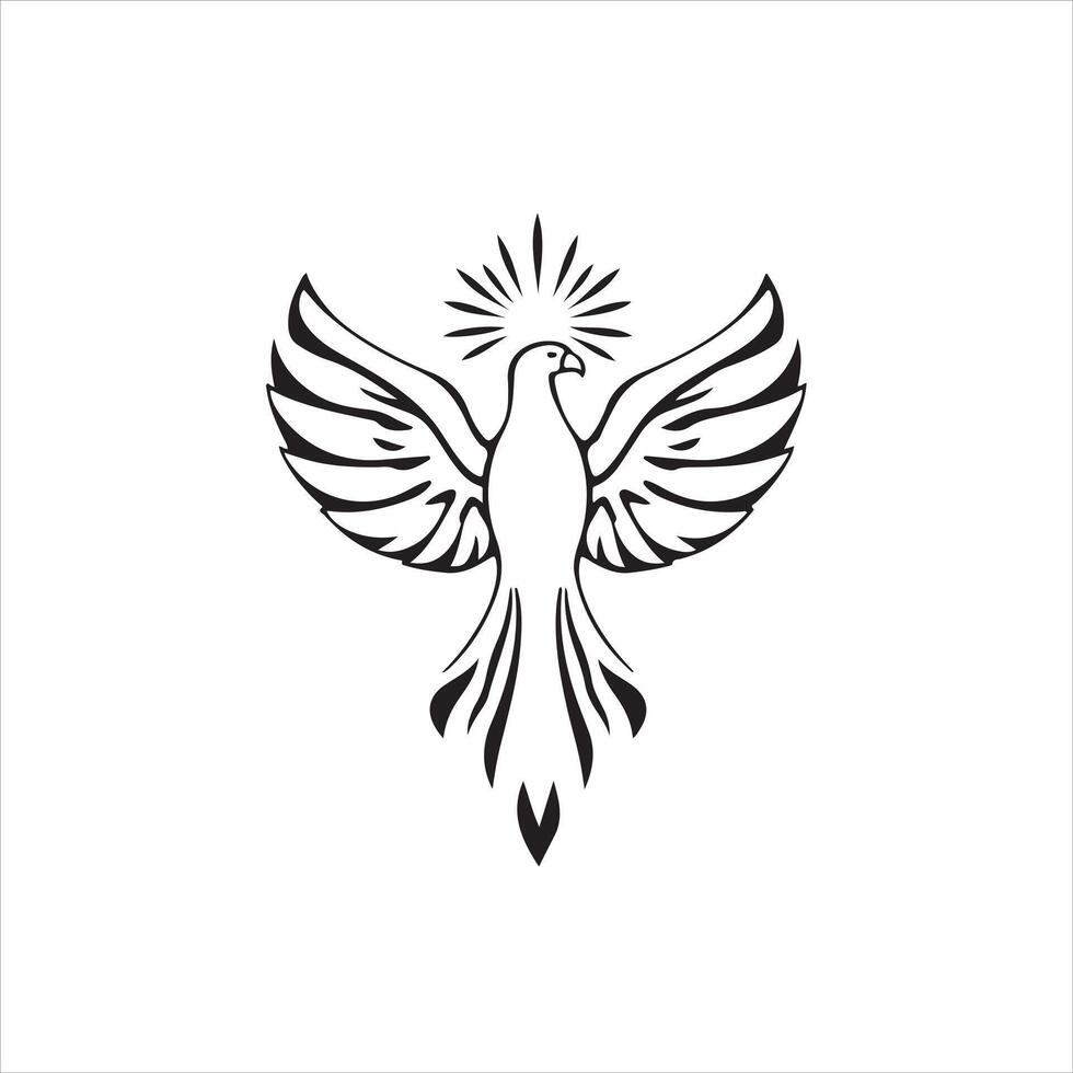 A black and white image of a bird with wings vector