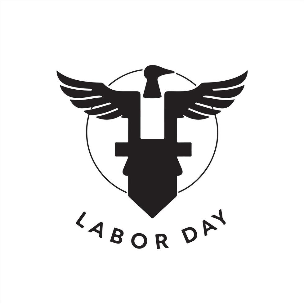 Labor day logo with eagle and shield vector