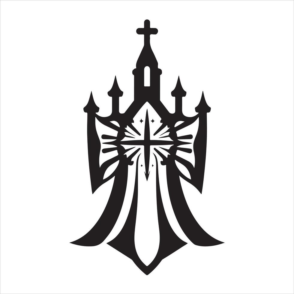 A black and white logo for a church vector