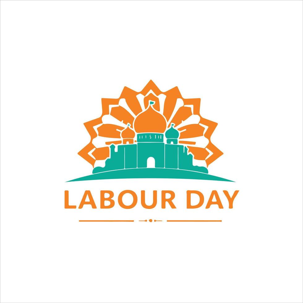 Labour day logo with a building in the middle vector