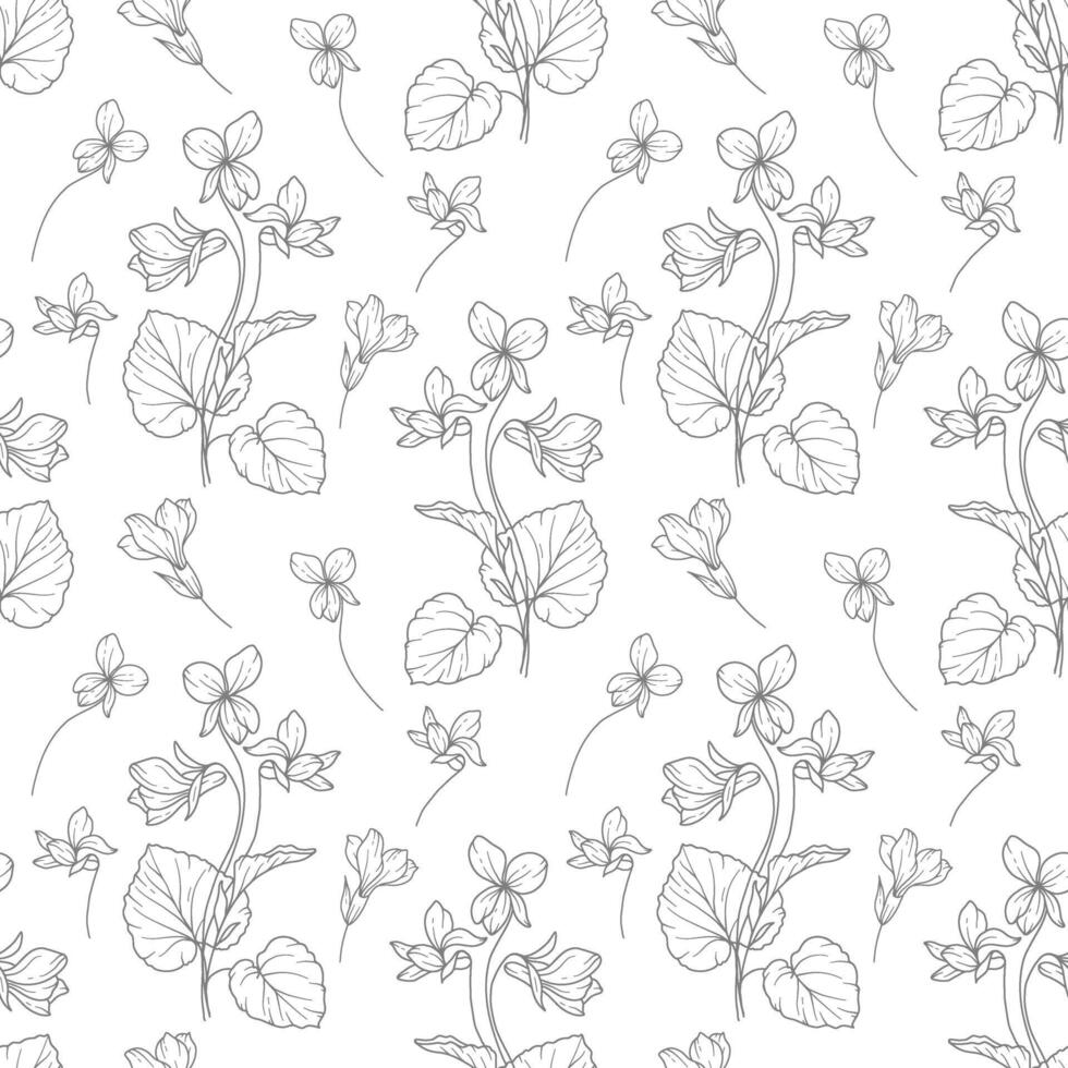 Floral background line art. Violets seamless pattern. Floral background with Violets. February birth month flower line art. Botanical Background for wrapping paper, textile vector