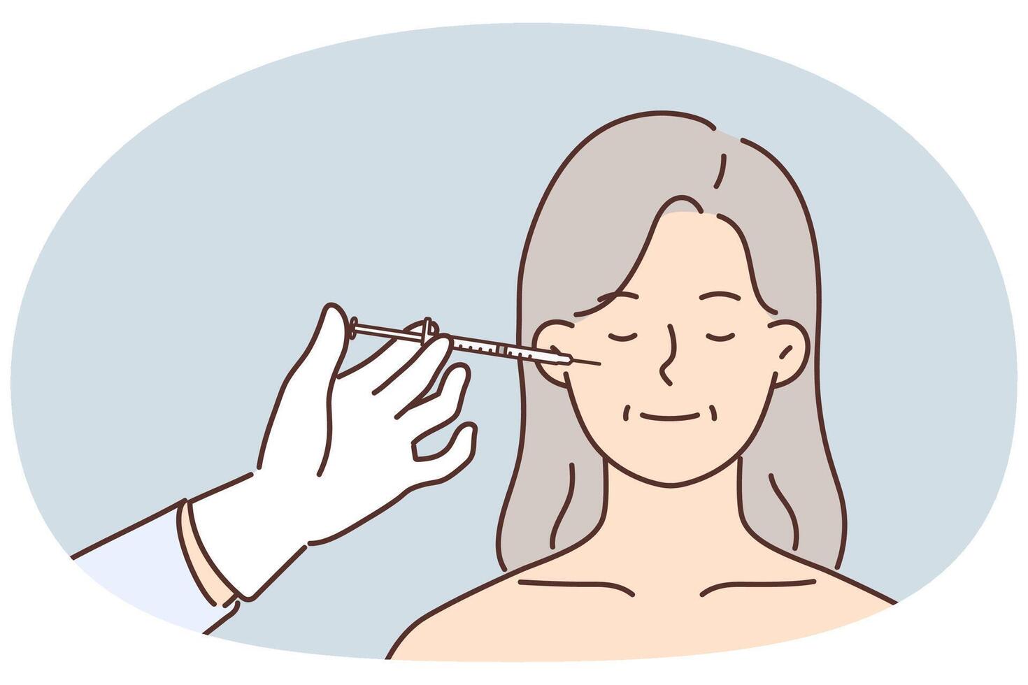Face of woman and syringe for cosmetic services and use of skin lifting or getting rid of wrinkles vector