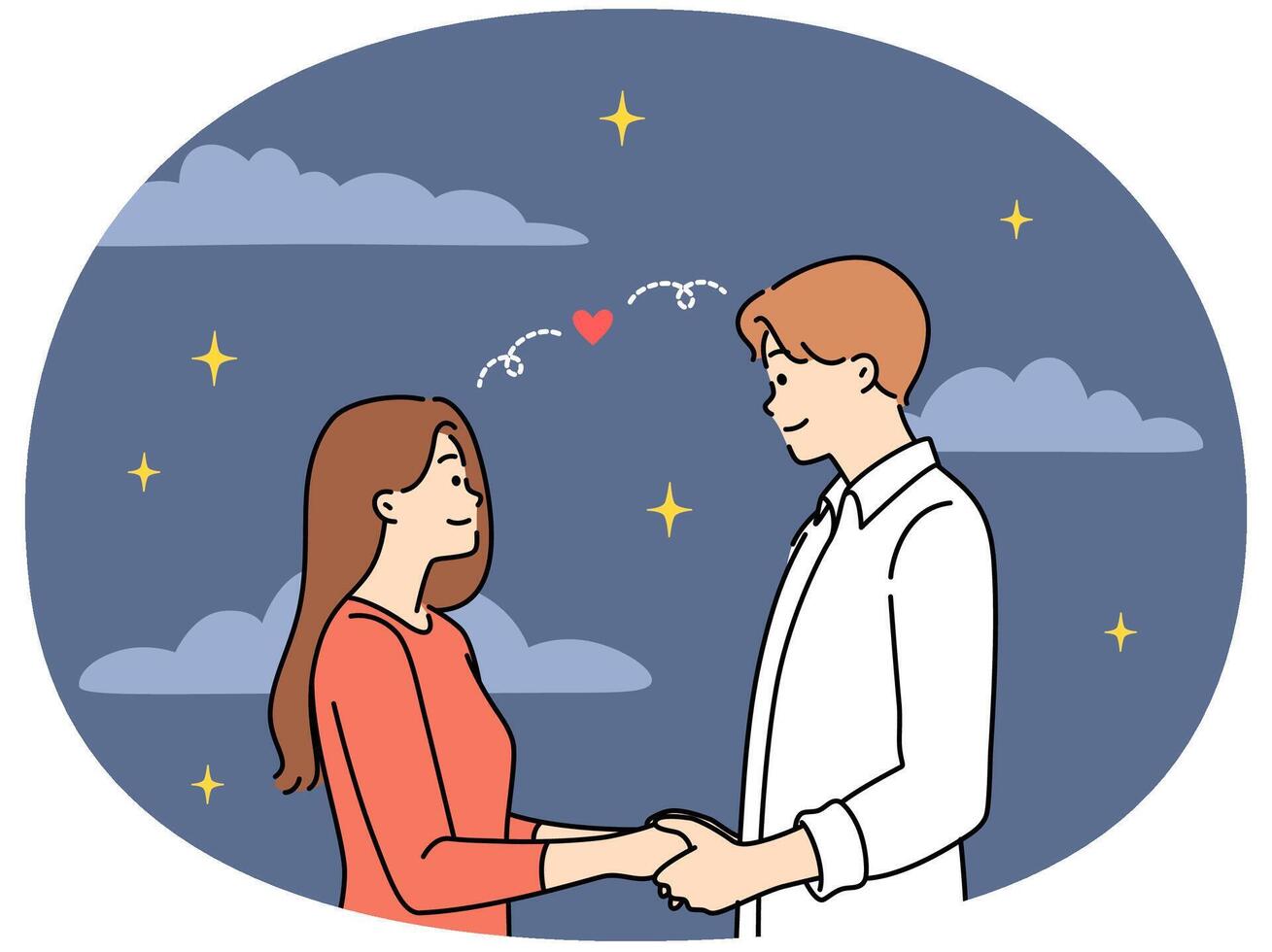 Happy couple holding hands under starry sky vector