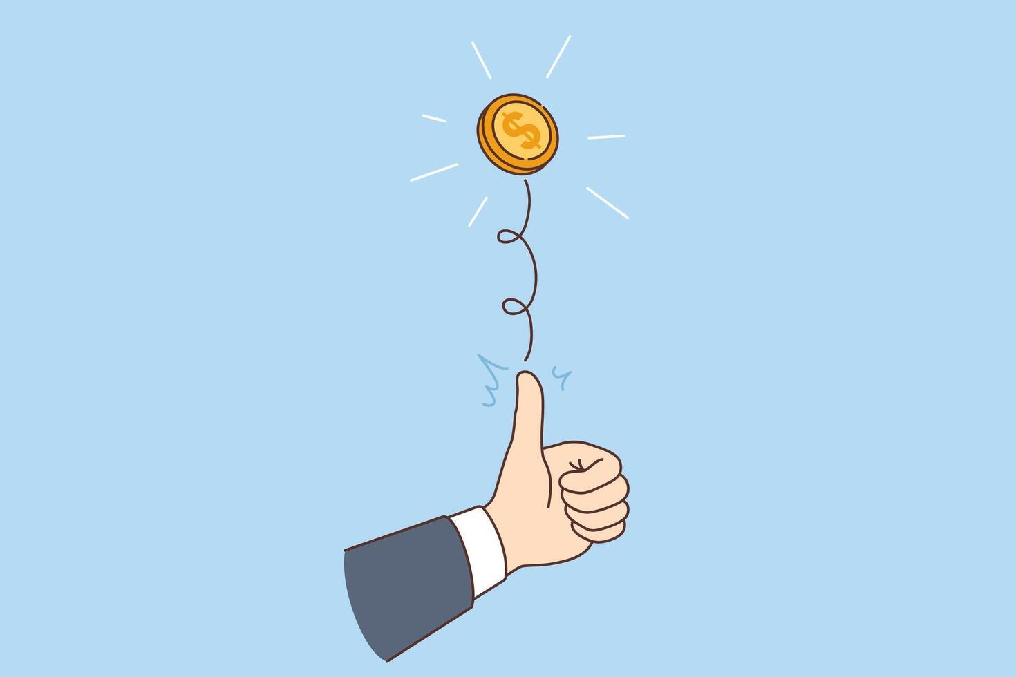 Business man flips coin to try luck and make random choice between heads and tails vector
