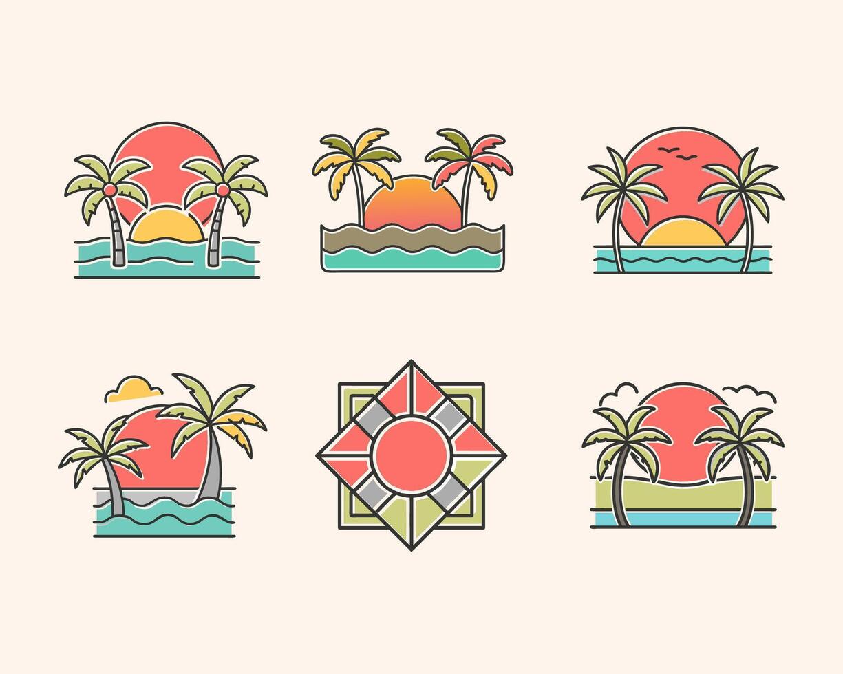 Set of summer elements iconic style vector