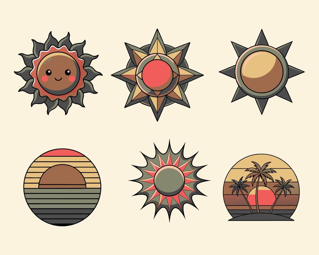 Set of summer elements cartoon style vector