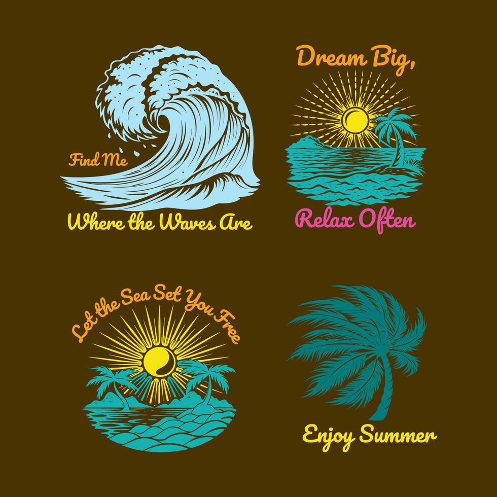 Summer Vibes Hand Drawn Badge Set vector
