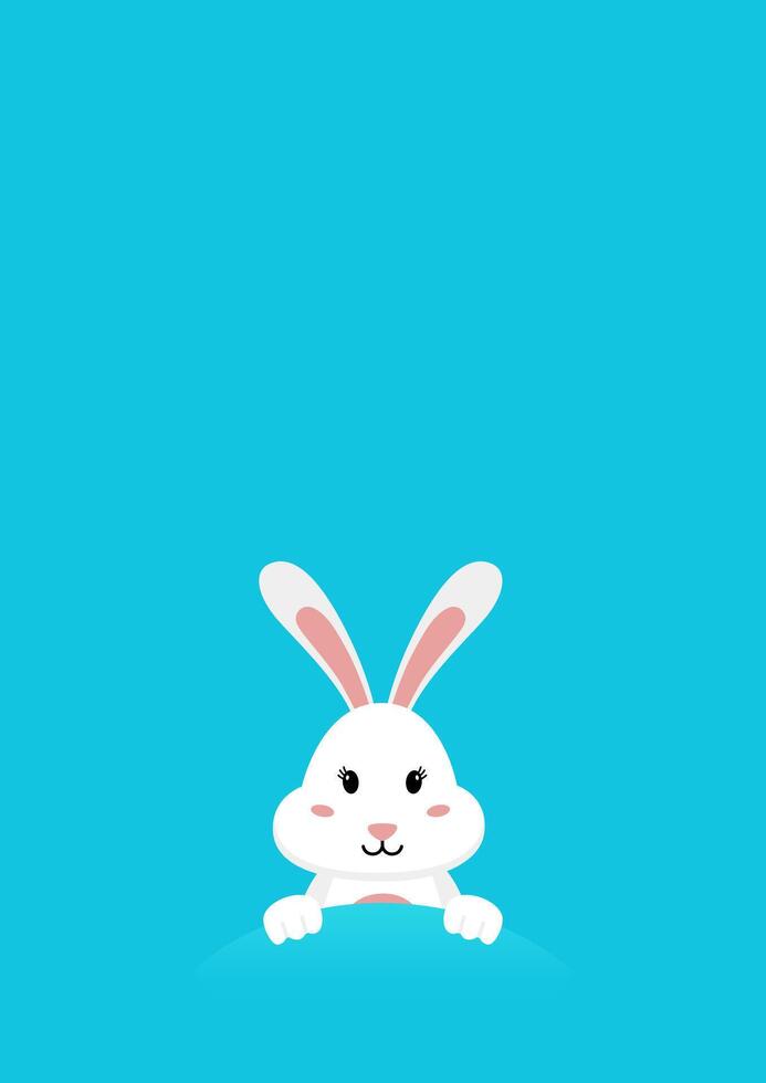 Bunny flat illustration on blue vertical background with empty space for text vector