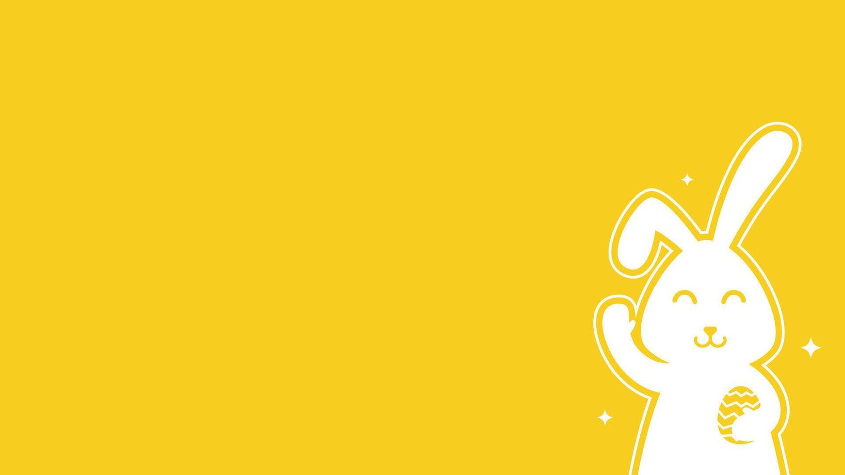 Cute and adorable Easter bunny holding an egg and waving while standing and smiling on yellow background with empty space for text vector