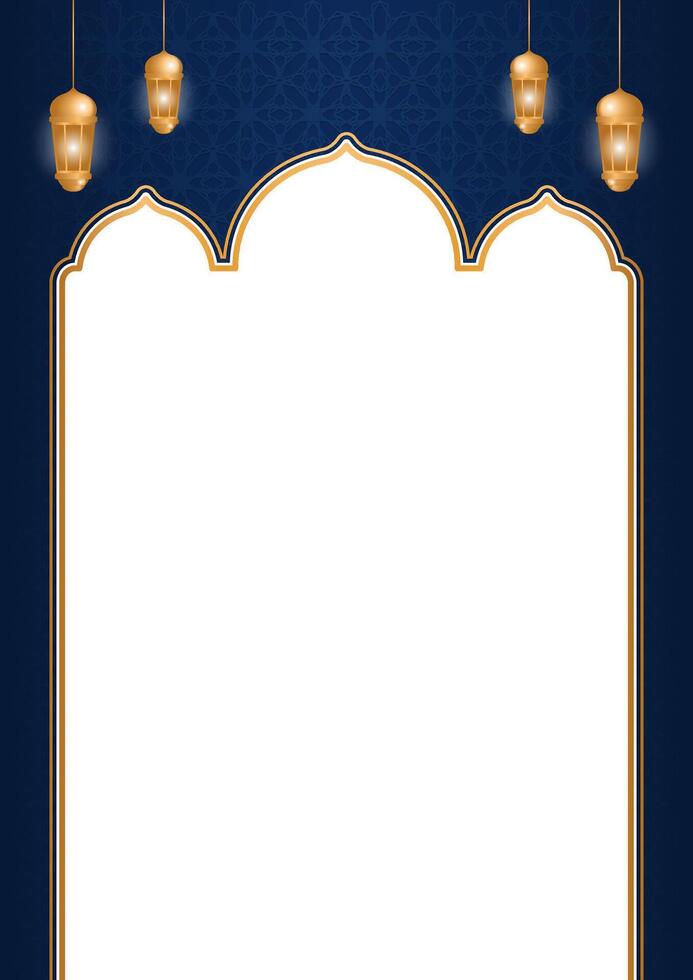 Islamic blue gradient vertical template background with golden hanging lantern and some copy space for your text with elegant and luxury design vector