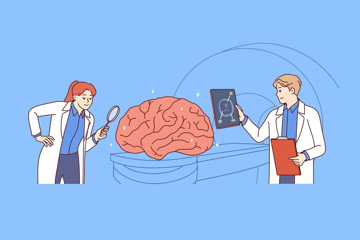 Scientific study and tomography of human brain, to research memory or intelligence capabilities vector