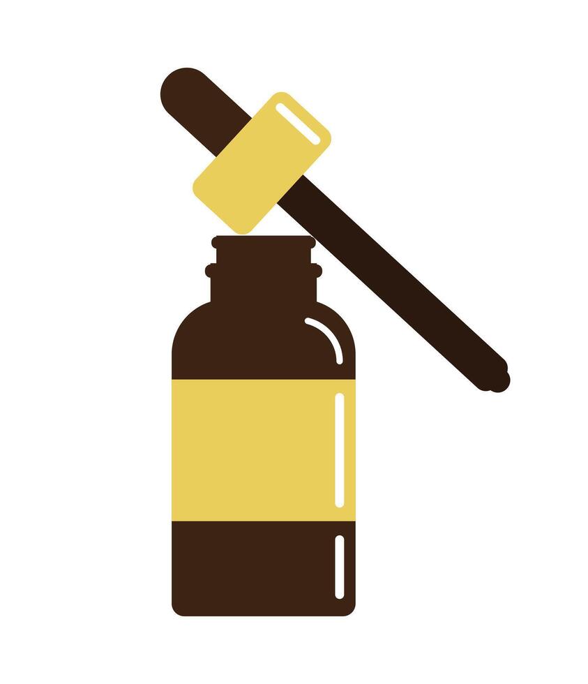 Flat cartoon open oil essence bottle isolated on white background vector