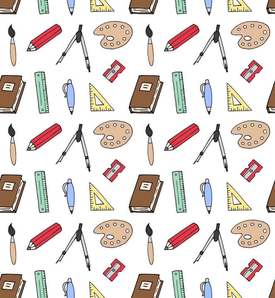 Seamless pattern of hand drawn sketch school office chancellery on white background vector