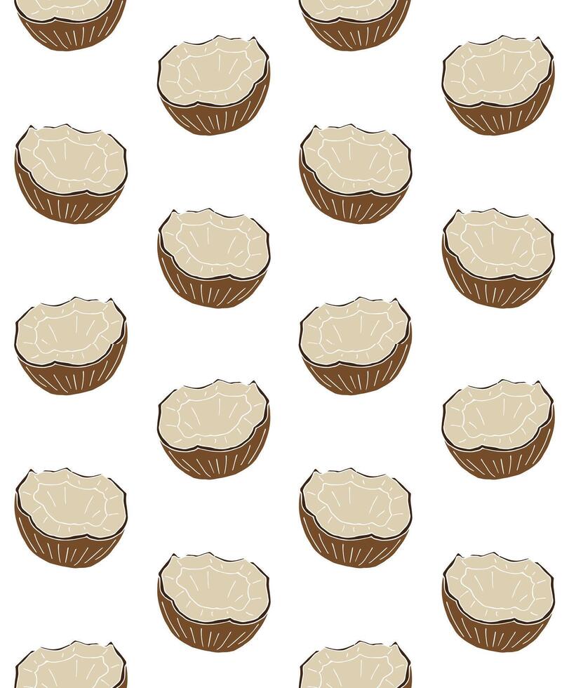 Seamless pattern of hand drawn doodle sketch colored half cut coconut isolated on white background vector