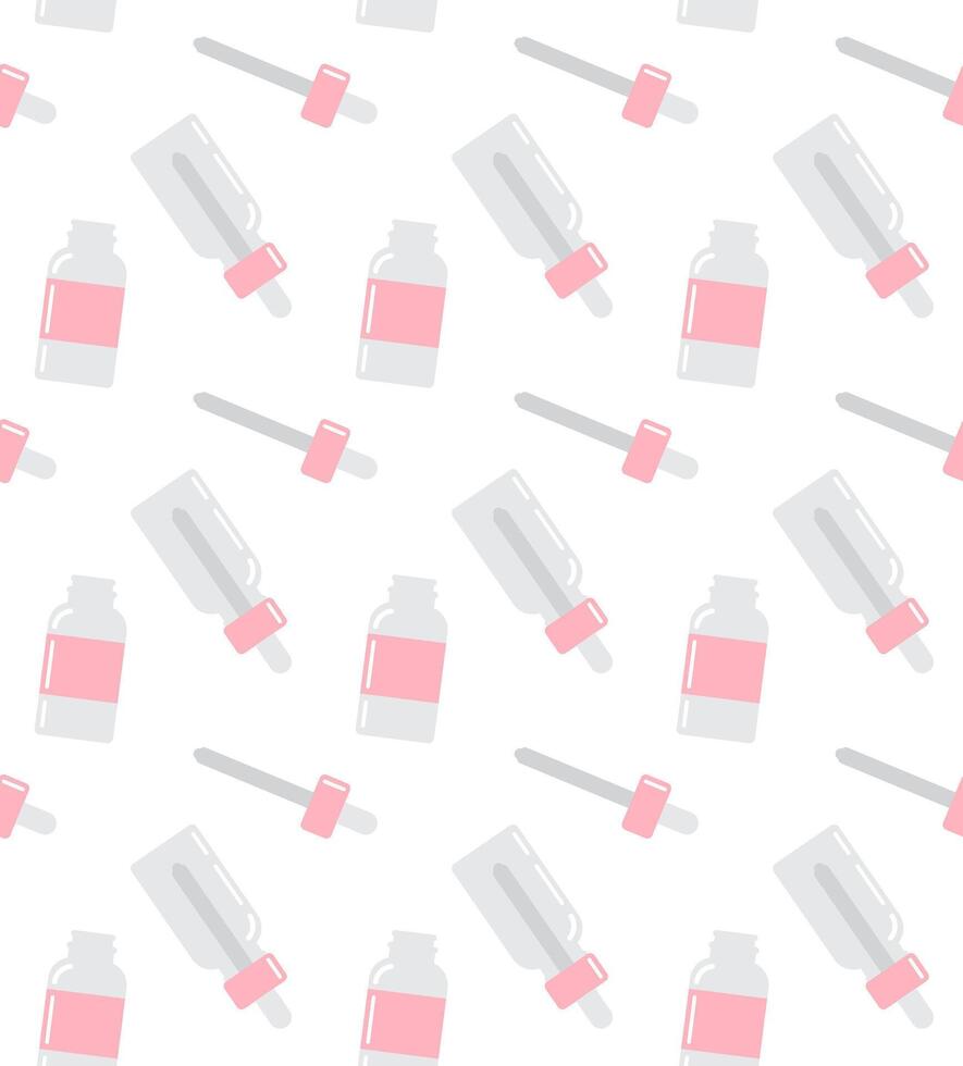 Seamless pattern of flat cartoon colored essence oil bottles isolated on white background vector