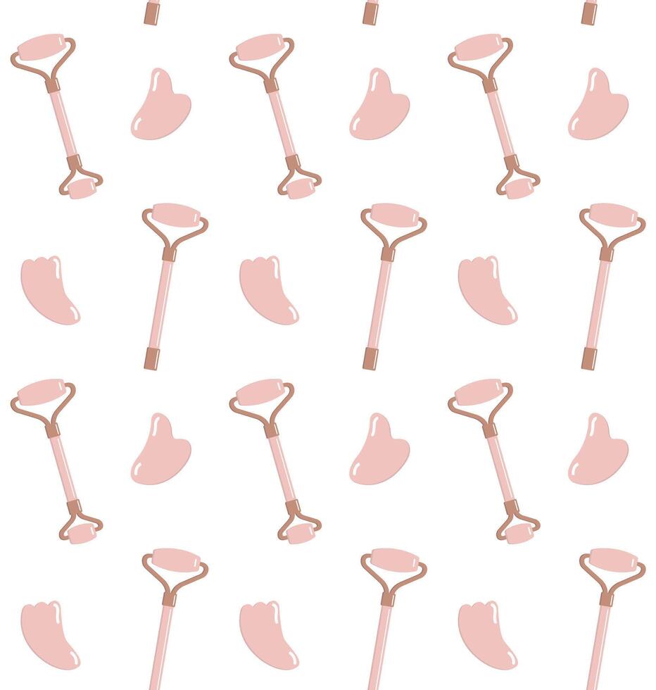 Seamless pattern of flat stone massage roller and gua sha vector