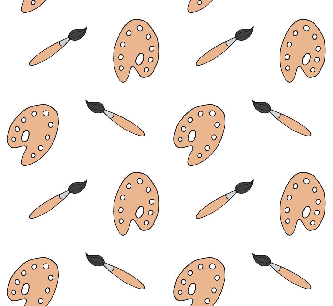 Seamless pattern of hand drawn doodle sketch brush and palette vector
