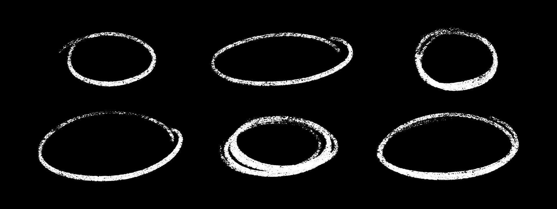 Crayon highlight chalk round shapes on dark background with textured white borders. vector
