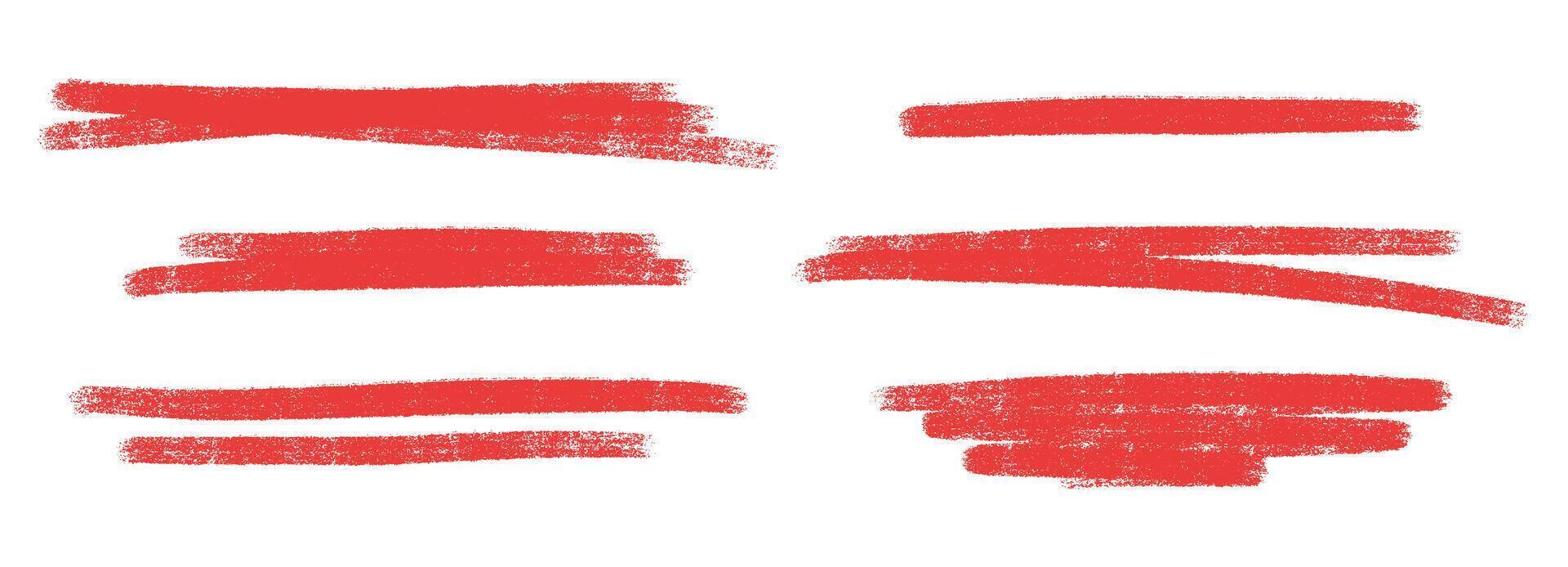 Red crayon strokes - hand-drawn straight lines with rough texture. vector