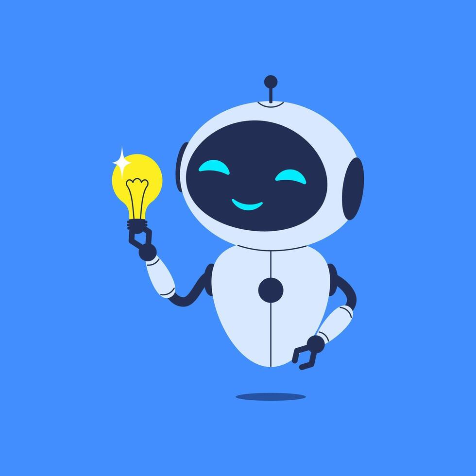 Robot with light bulb above its head, symbolizing new idea. illustration for innovation, artificial intelligence and creative thinking concepts vector