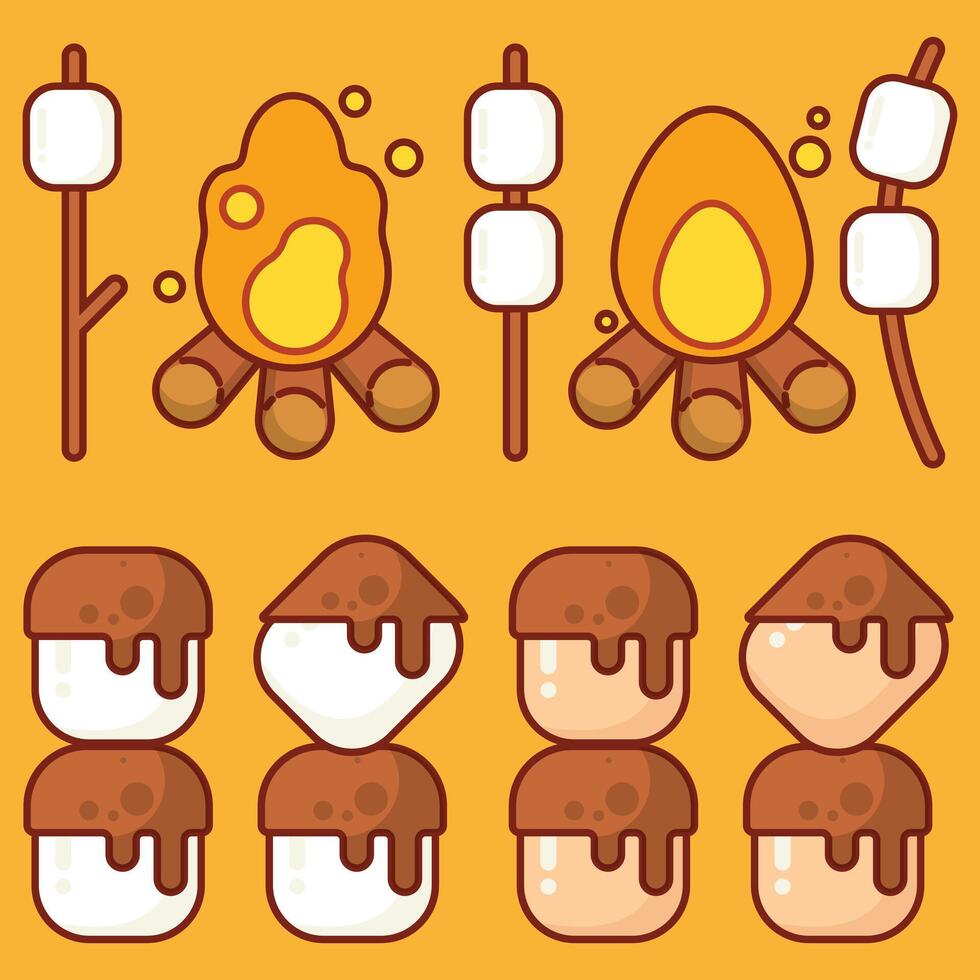a set of marshmallows and a campfire vector