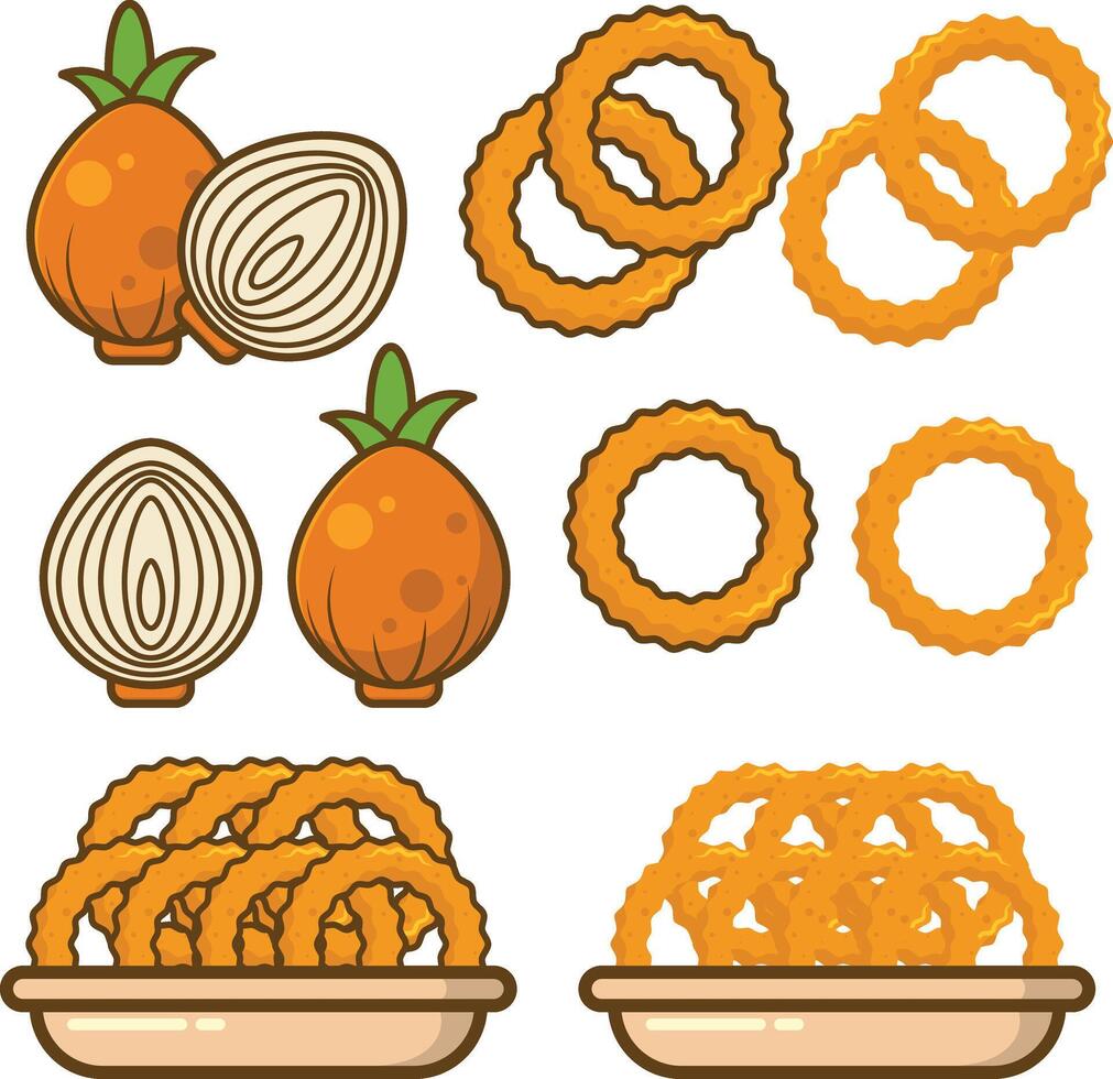 a set of onion rings and other items vector