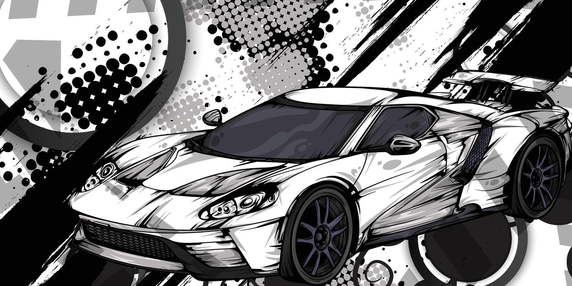 Black and white abstract background with racing car object vector