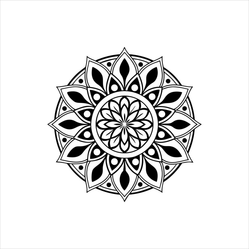 Beautifully Symmetrical Floral Mandala Artwork in a Black and White vector