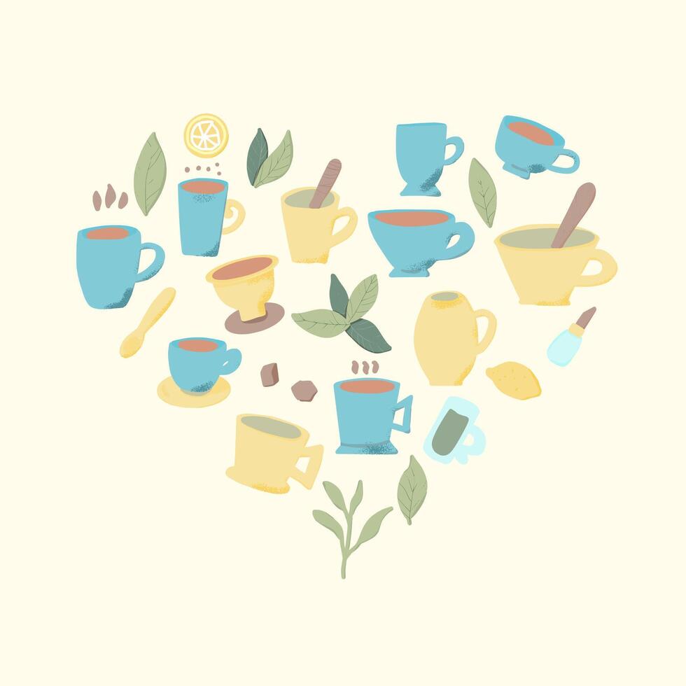 Tea set. Cups teapot. illustration vector
