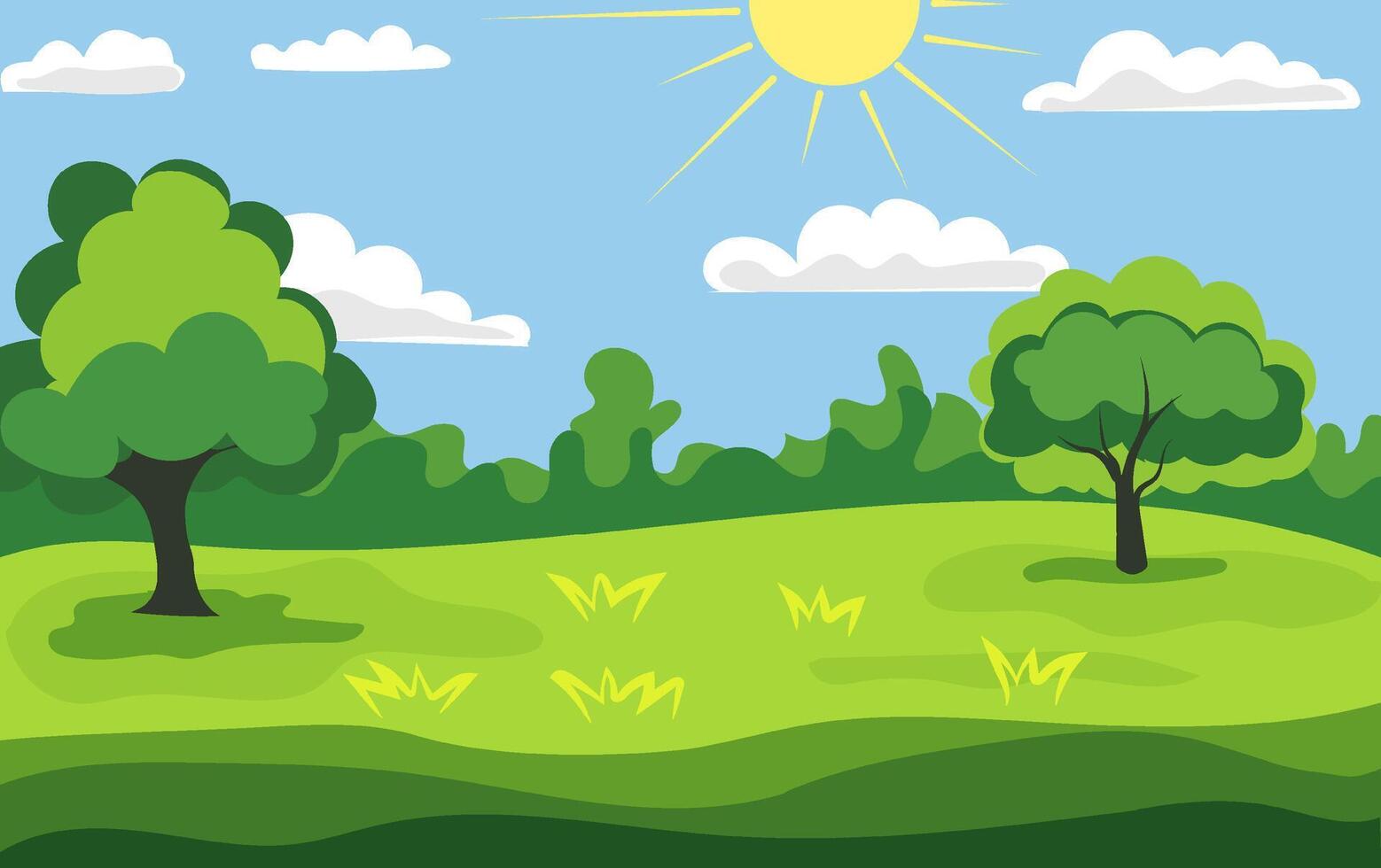 Bright summer day in a peaceful park with green trees and a clear blue sky vector