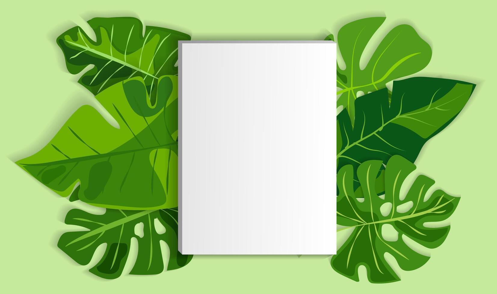 Mockup template surrounded by vibrant green leaves for creative design projects vector